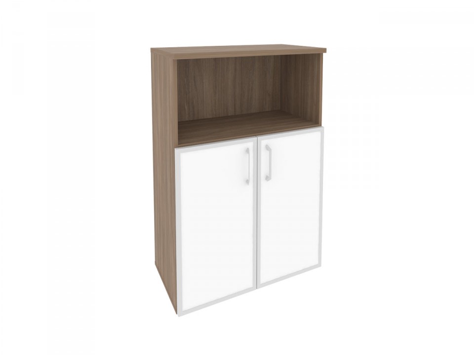 Офисная мебель ONIX O.ST-2.2R white Шкаф средний широкий (2 низких фасада стекло лакобель в раме)